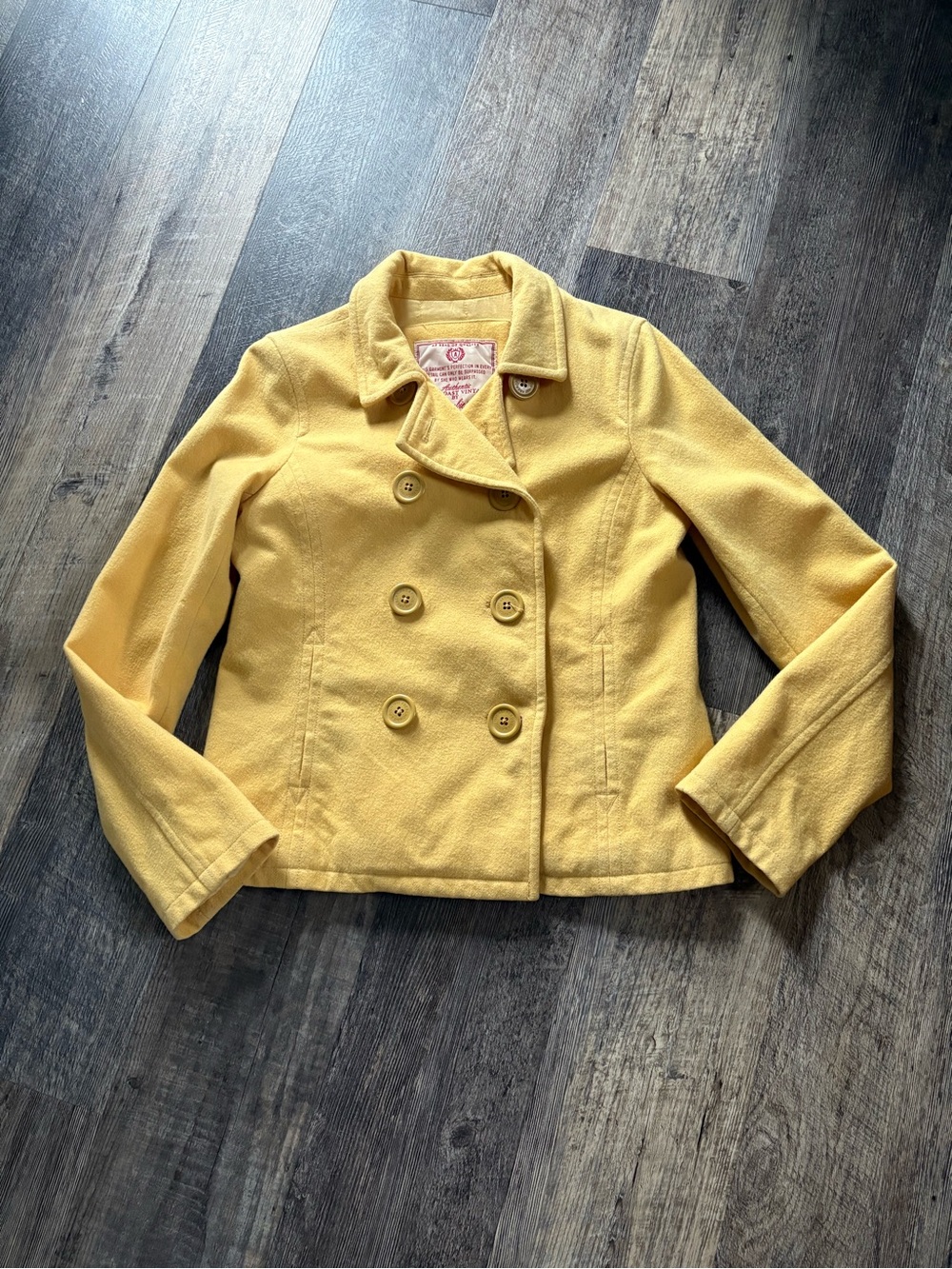 Women’s Double-Breasted Yellow Large Peacoat Jacket Abercrombie and Fitch